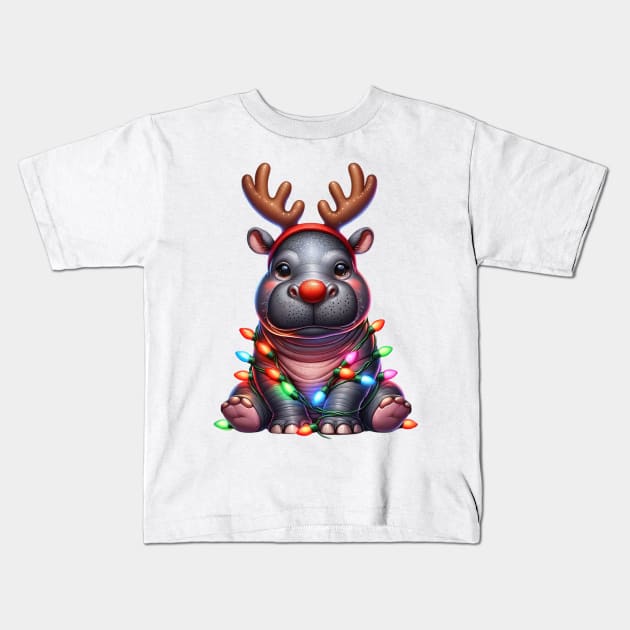 Christmas Red Nose Hippo Kids T-Shirt by Chromatic Fusion Studio